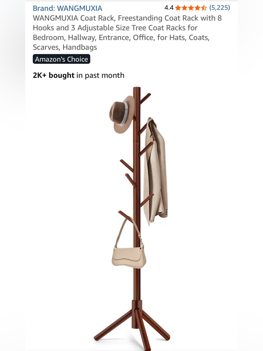 Brown Freestanding Coat Rack - 8-Hook Tree Design - New in box!